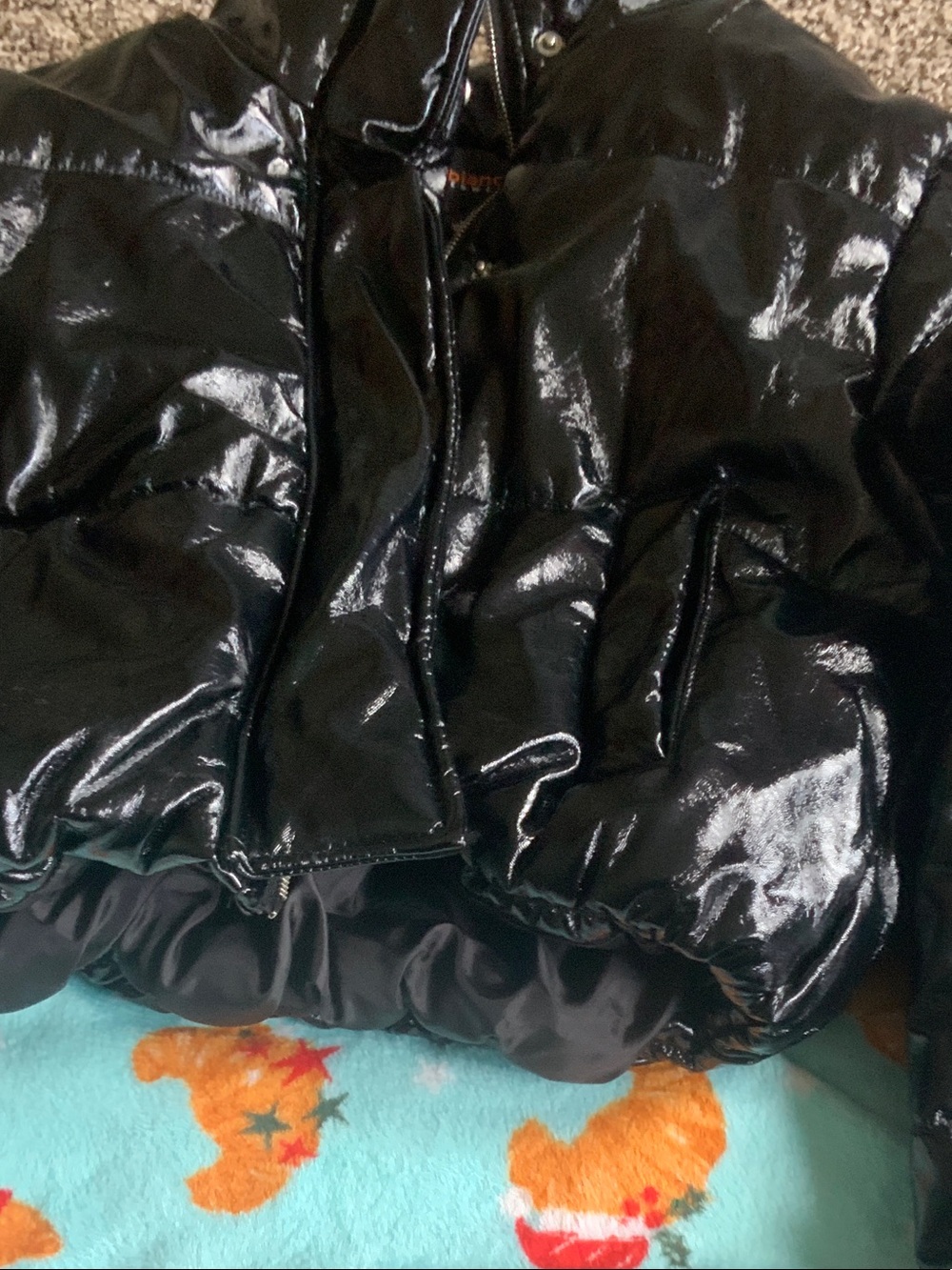 Ambiance Black Patent Puffer Jacket